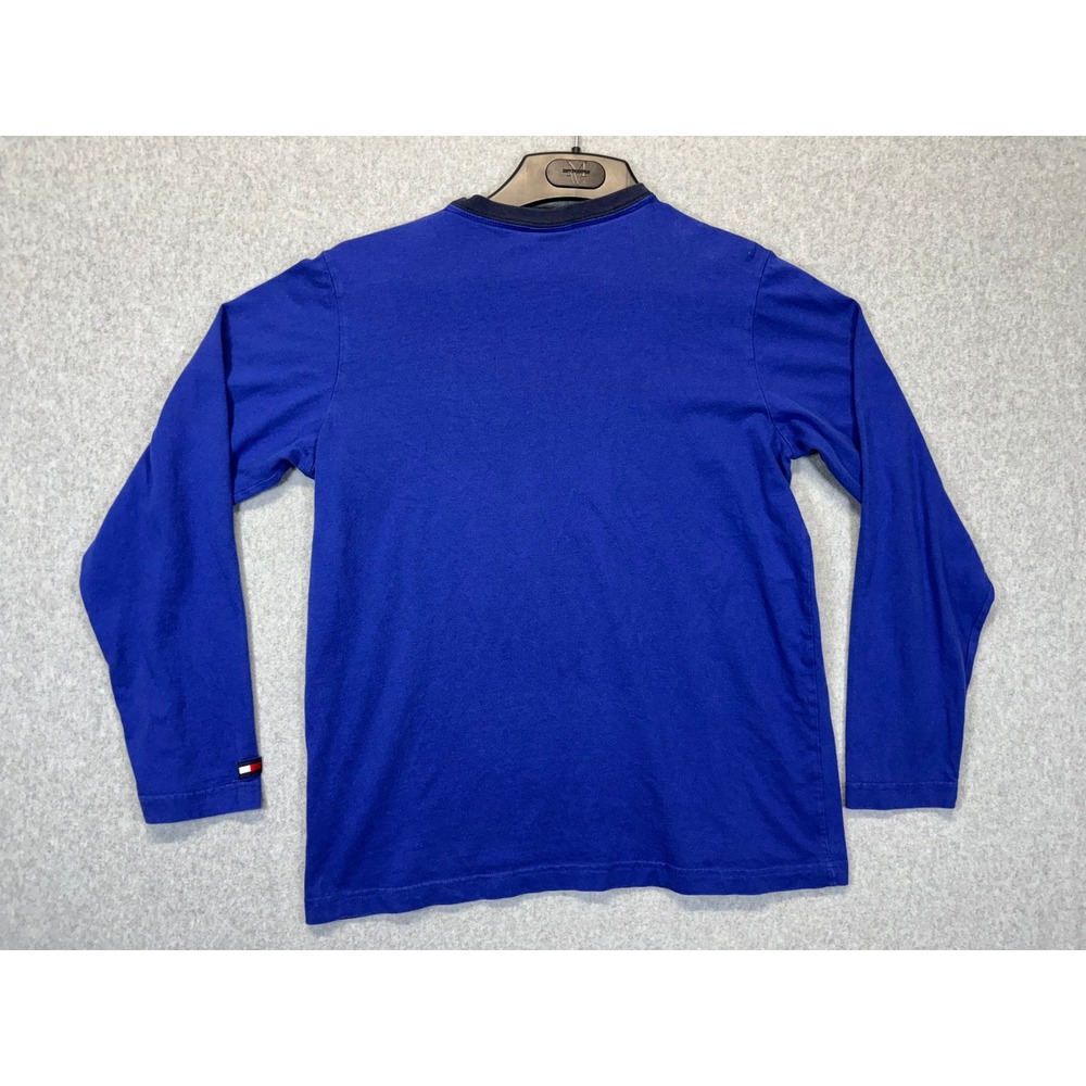 Tommy Hilfiger Mens Blue Long Sleeve V-Neck Graphic T-Shirt Embroidered Large - Picture 2 of 9